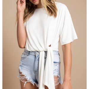 Tobi Love You Knot White Self Tie Tee Sz M